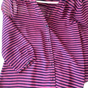 Banana Republic Sheer Blouse, Plum & Black Stripes